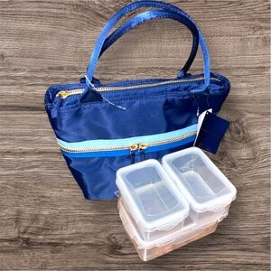 - Adrienne Vittadini Navy Blue Insulated Lunch Bag with  3 Container set